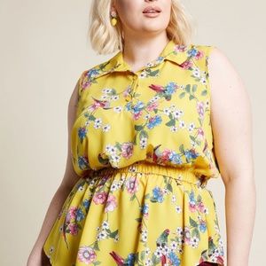 Modcloth yellow floral peplum collared blouse